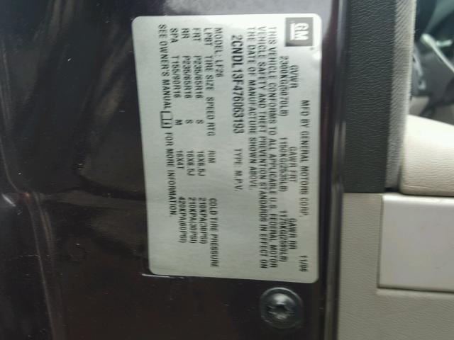 2CNDL13F476063193 - 2007 CHEVROLET EQUINOX LS BLACK photo 10