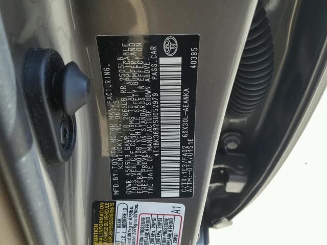 4T1BK36B25U052979 - 2005 TOYOTA AVALON XL GRAY photo 10