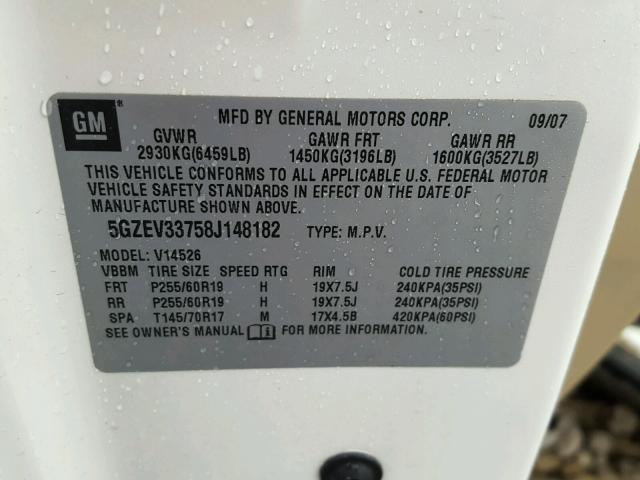 5GZEV33758J148182 - 2008 SATURN OUTLOOK XR თეთრი ფოტო 10