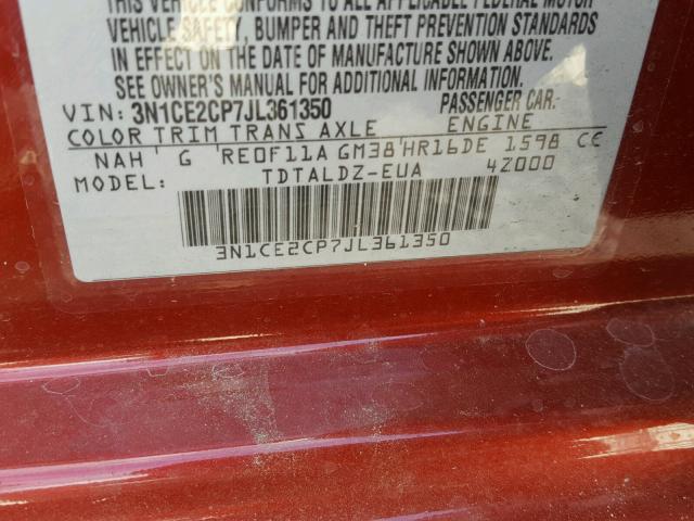 3N1CE2CP7JL361350 - 2018 NISSAN VERSA NOTE RED photo 10