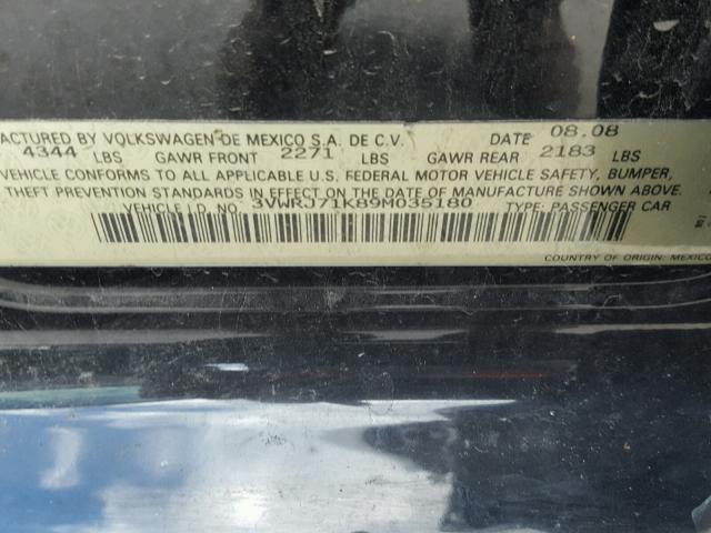 3VWRJ71K89M035180 - 2009 VOLKSWAGEN JETTA WOLF BLACK photo 10