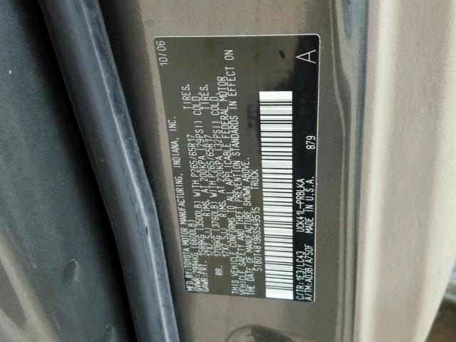 5TBDT48196S549515 - 2006 TOYOTA TUNDRA DOU GRAY photo 10