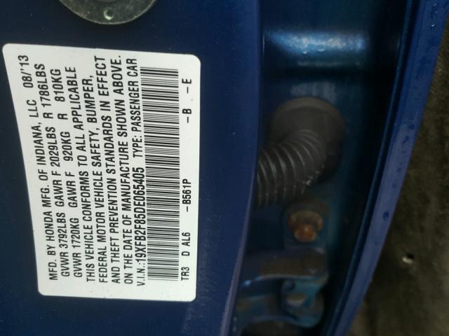 19XFB2F85DE065405 - 2013 HONDA CIVIC EX BLUE photo 10