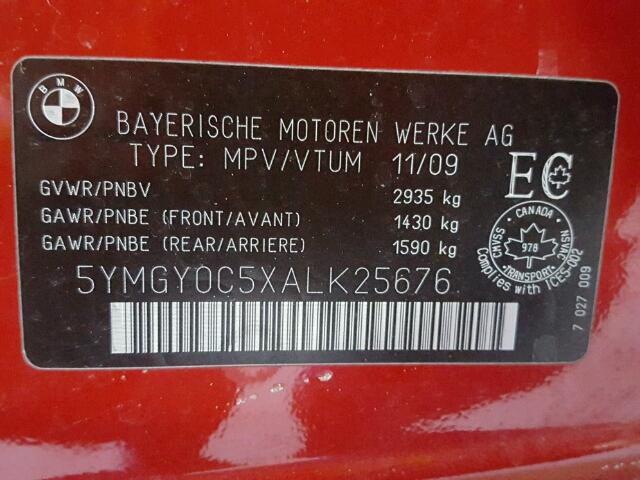 5YMGY0C5XALK25676 - 2010 BMW X5 M RED photo 10