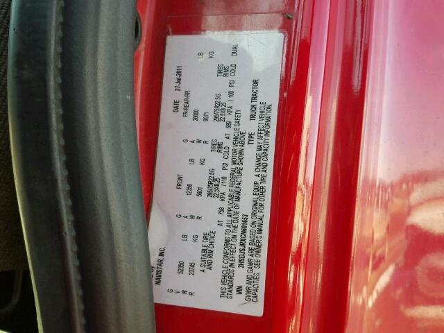 3HSDJSJRXCN601653 - 2012 INTERNATIONAL PROSTAR أحمر صورة 10