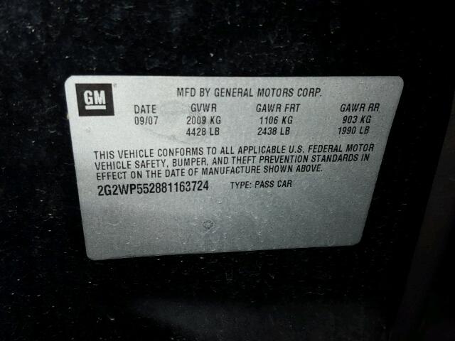 2G2WP552881163724 - 2008 PONTIAC GRAND PRIX BLACK photo 10