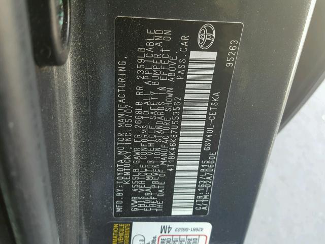 4T1BK46K87U553562 - 2007 TOYOTA CAMRY NEW GRAY photo 10