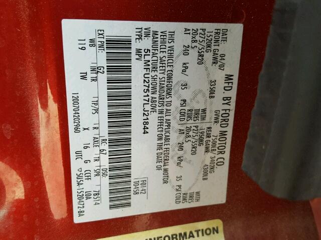 5LMFU27517LJ21844 - 2007 LINCOLN NAVIGATOR RED photo 10
