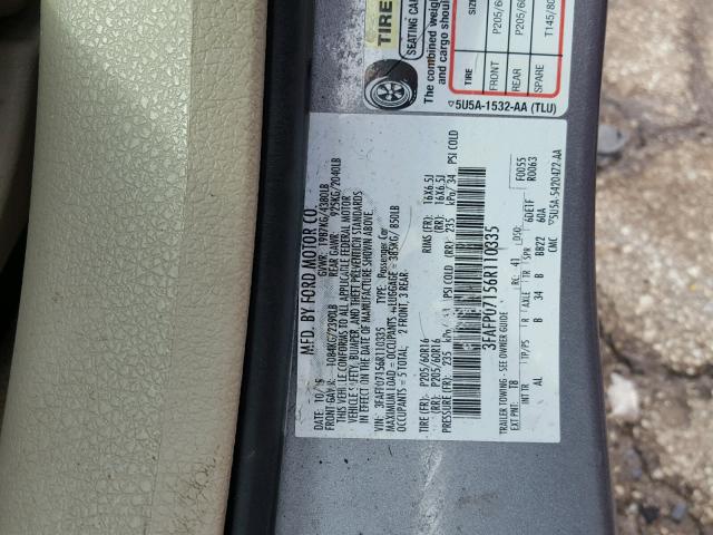 3FAFP07156R110335 - 2006 FORD FUSION SE PURPLE photo 10