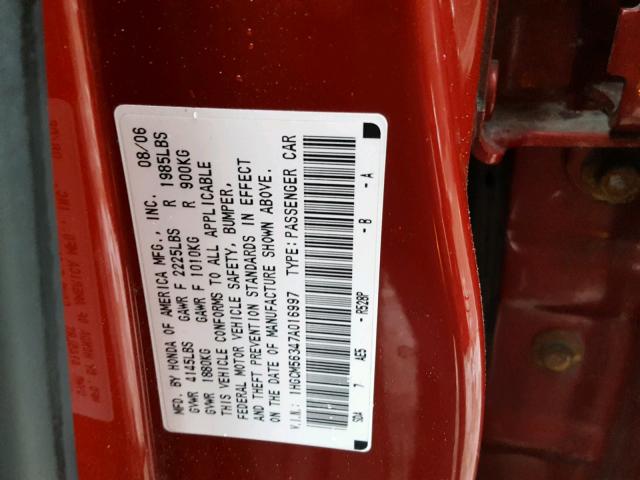 1HGCM56347A016997 - 2007 HONDA ACCORD SE RED photo 10