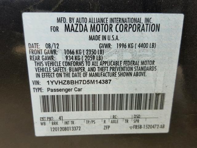 1YVHZ8BH7D5M14387 - 2013 MAZDA 6 SPORT BLACK photo 10