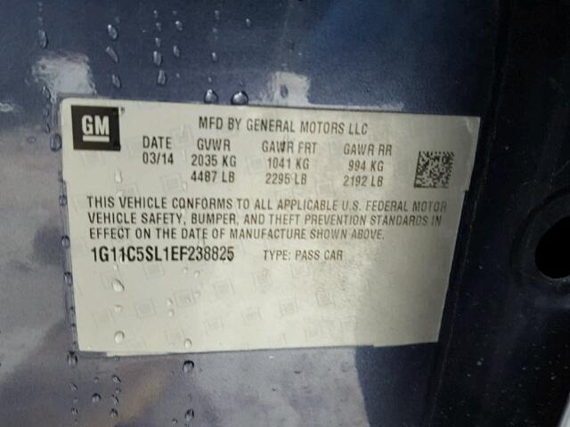 1G11C5SL1EF238825 - 2014 CHEVROLET MALIBU 1LT BLUE photo 10