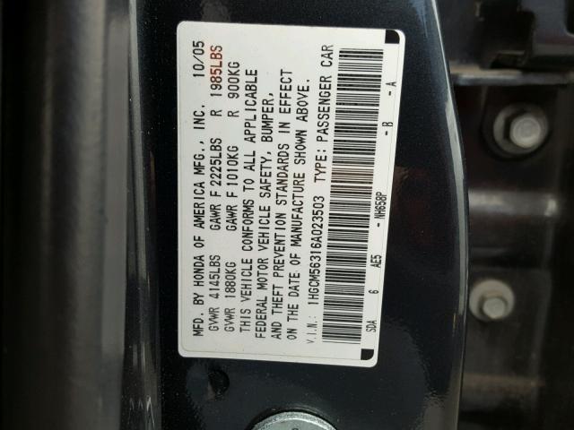 1HGCM56316A023503 - 2006 HONDA ACCORD SE BLUE photo 10