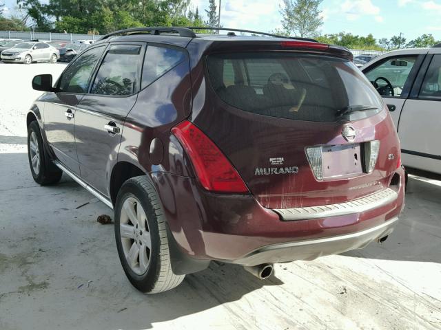 JN8AZ08T86W424352 - 2006 NISSAN MURANO SL BURGUNDY photo 3