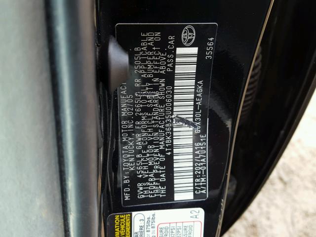 4T1BK36B35U006030 - 2005 TOYOTA AVALON XL BLACK photo 10