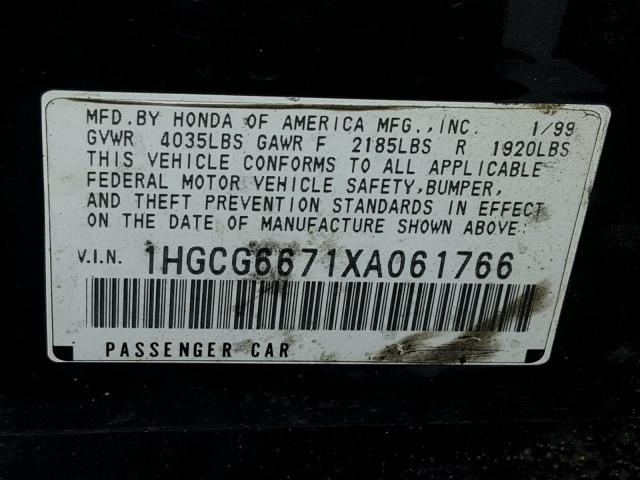 1HGCG6671XA061766 - 1999 HONDA ACCORD EX PURPLE photo 10