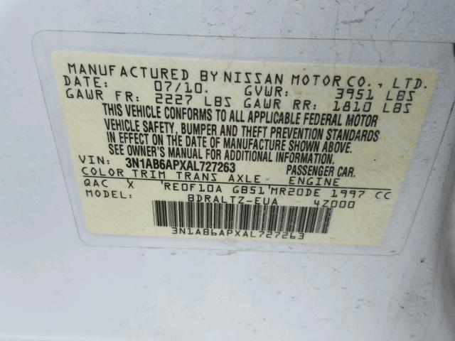 3N1AB6APXAL727263 - 2010 NISSAN SENTRA 2.0 WHITE photo 10