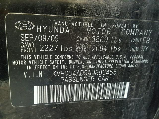 KMHDU4AD9AU883455 - 2010 HYUNDAI ELANTRA BL BLACK photo 10