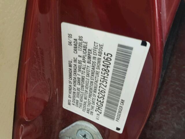 2HGES26725H584065 - 2005 HONDA CIVIC EX MAROON photo 10