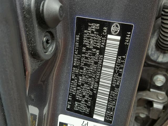 4T1BF1FK6EU329626 - 2014 TOYOTA CAMRY L GRAY photo 10