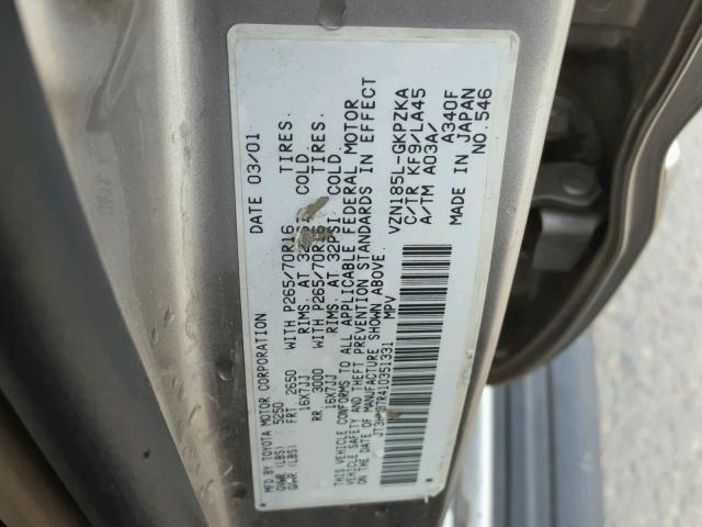 JT3HN87R410351331 - 2001 TOYOTA 4RUNNER LI SILVER photo 10