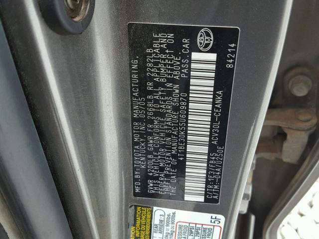 4T1BE30K55U609870 - 2005 TOYOTA CAMRY LE GRAY photo 10