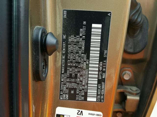 4T3BK11A89U009845 - 2009 TOYOTA VENZA BASE BEIGE photo 10