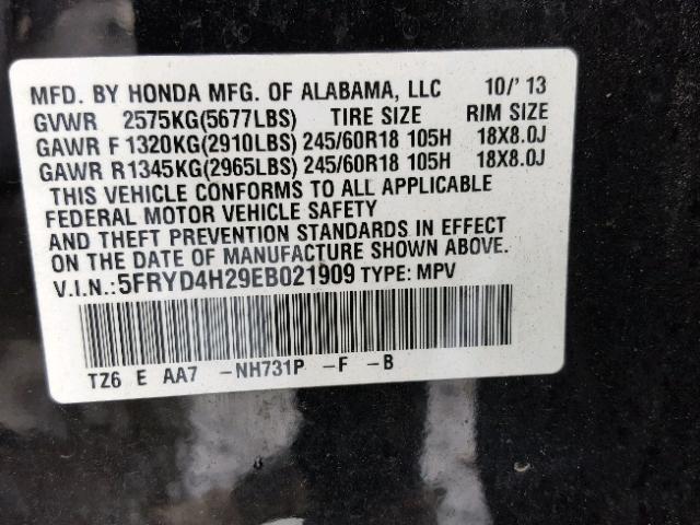 5FRYD4H29EB021909 - 2014 ACURA MDX BLACK photo 10