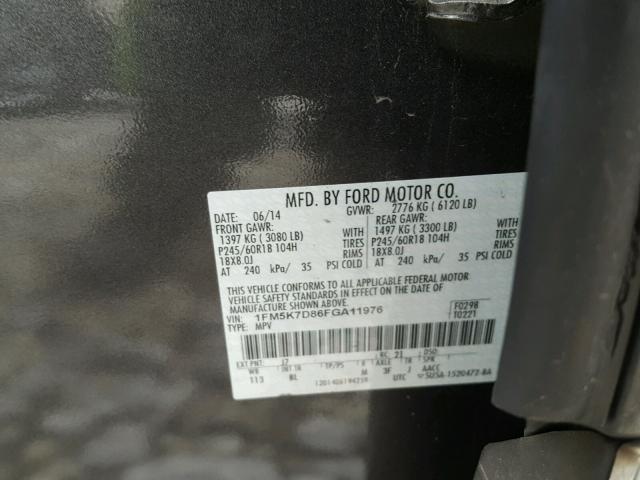 1FM5K7D86FGA11976 - 2015 FORD EXPLORER X GRAY photo 10