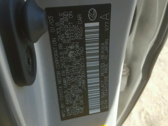 JTHBF30G730131760 - 2003 LEXUS ES 300 SILVER photo 10