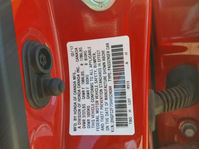 2HGFC2F75HH524044 - 2017 HONDA CIVIC EX წითელი ფოტო 10