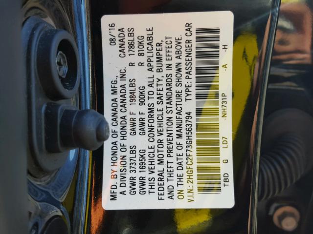 2HGFC2F73GH563794 - 2016 HONDA CIVIC EX Qara foto 10
