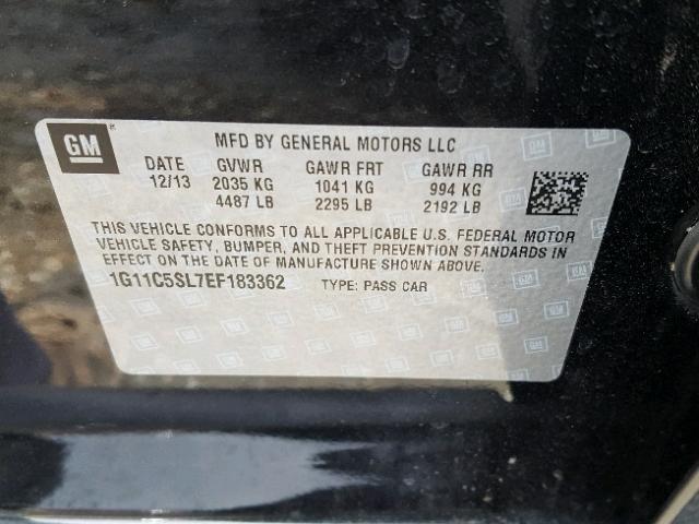 1G11C5SL7EF183362 - 2014 CHEVROLET MALIBU 1LT 黑色 照片 10