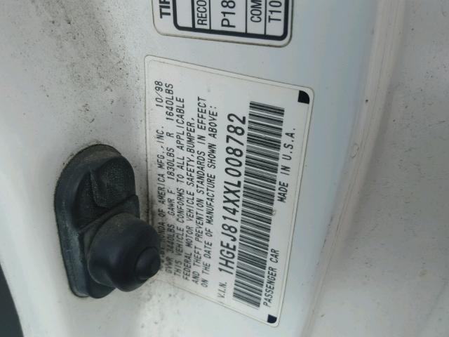 1HGEJ814XXL008782 - 1999 HONDA CIVIC EX თეთრი ფოტო 10