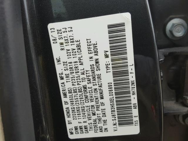 5J8TB3H5XEL006890 - 2014 ACURA RDX TECHNO BLACK photo 10