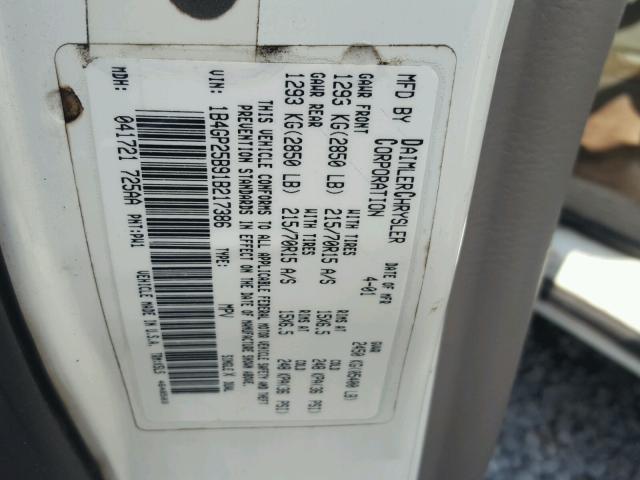 1B4GP25B91B217386 - 2001 DODGE CARAVAN SE WHITE photo 10