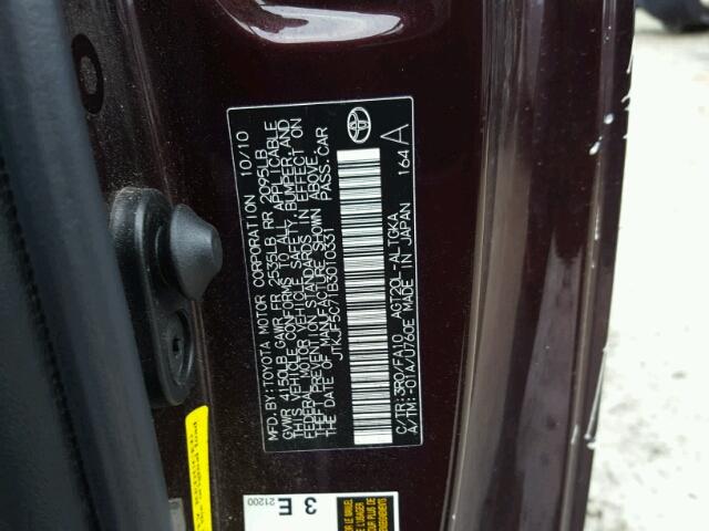 JTKJF5C71B3010331 - 2011 TOYOTA SCION TC 紫色 照片 10