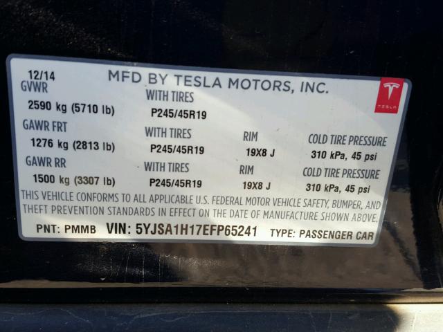 5YJSA1H17EFP65241 - 2014 TESLA MODEL S BLACK photo 10