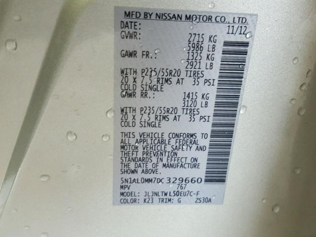 5N1AL0MM7DC329660 - 2013 INFINITI JX35 BASE SILVER photo 10