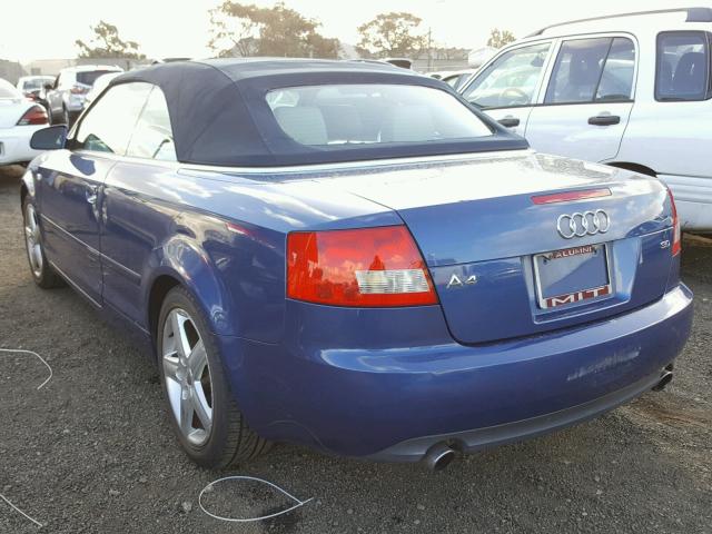 WAUAT48H63K015783 - 2003 AUDI A4 3.0 CAB BLUE photo 3