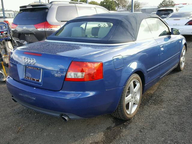 WAUAT48H63K015783 - 2003 AUDI A4 3.0 CAB BLUE photo 4