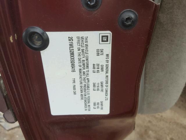 2G1WL52MXX9246416 - 1999 CHEVROLET LUMINA BAS MAROON photo 10