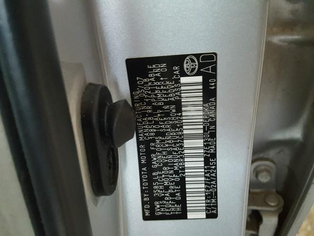 2T1BR32E37C851024 - 2007 TOYOTA COROLLA CE SILVER photo 10