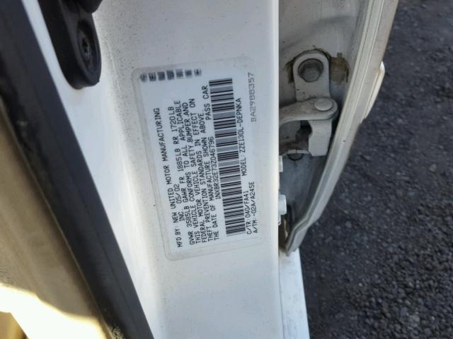 1NXBR32E73Z046796 - 2003 TOYOTA COROLLA WHITE photo 10