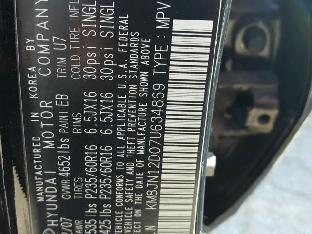 KM8JN12D07U634869 - 2007 HYUNDAI TUCSON SE BLACK photo 10