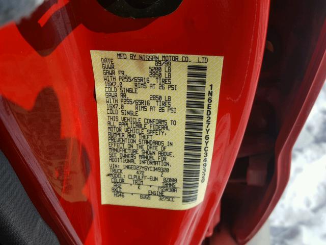 1N6ED27Y6YC349320 - 2000 NISSAN FRONTIER C RED photo 10