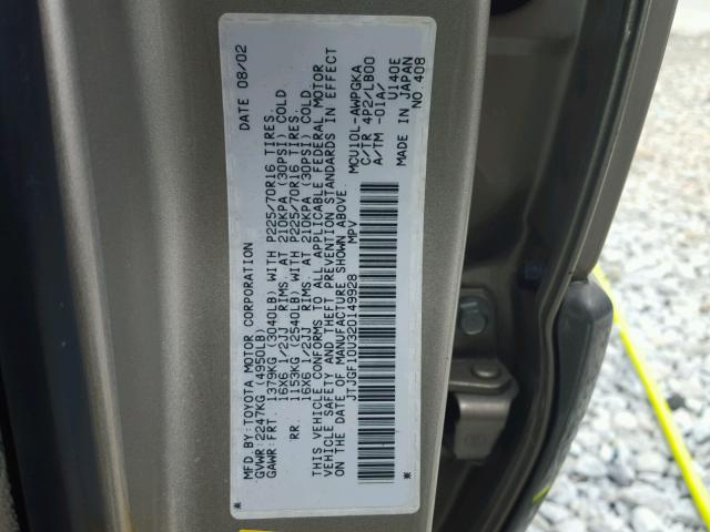 JTJGF10U320149928 - 2002 LEXUS RX 300 TAN photo 10