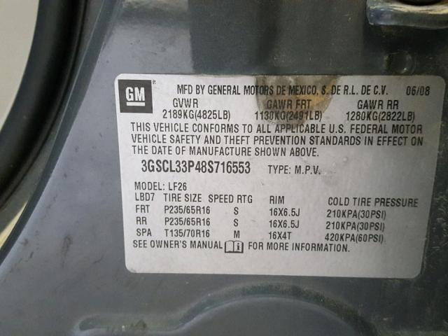 3GSCL33P48S716553 - 2008 SATURN VUE XE GRAY photo 10