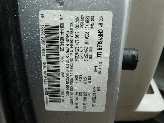 1D8HN44H48B141621 - 2008 DODGE GRAND CARA SILVER photo 10