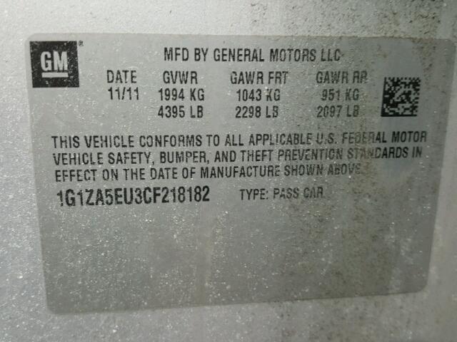 1G1ZA5EU3CF218182 - 2012 CHEVROLET MALIBU LS 银色 照片 10